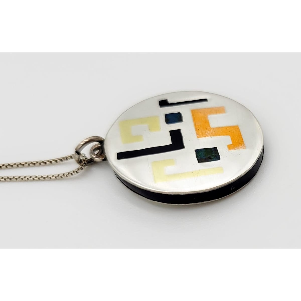 Popowski Taxco Jewelry Popowski Taxco Sterling Mixed Metals Enamel Stone Abstract Mod Necklace 1950&