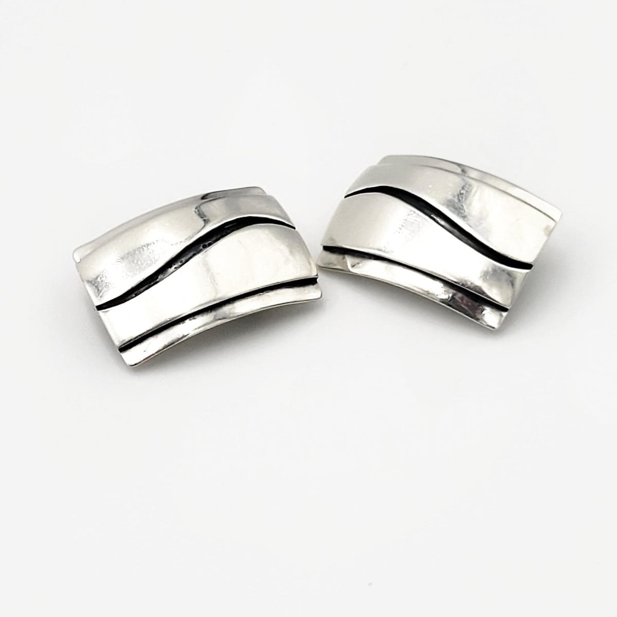 Paul Lobel Jewelry Rare NY Designer Paul Lobel Sterling Silver Enamel Modernist Earrings Circa 1950s