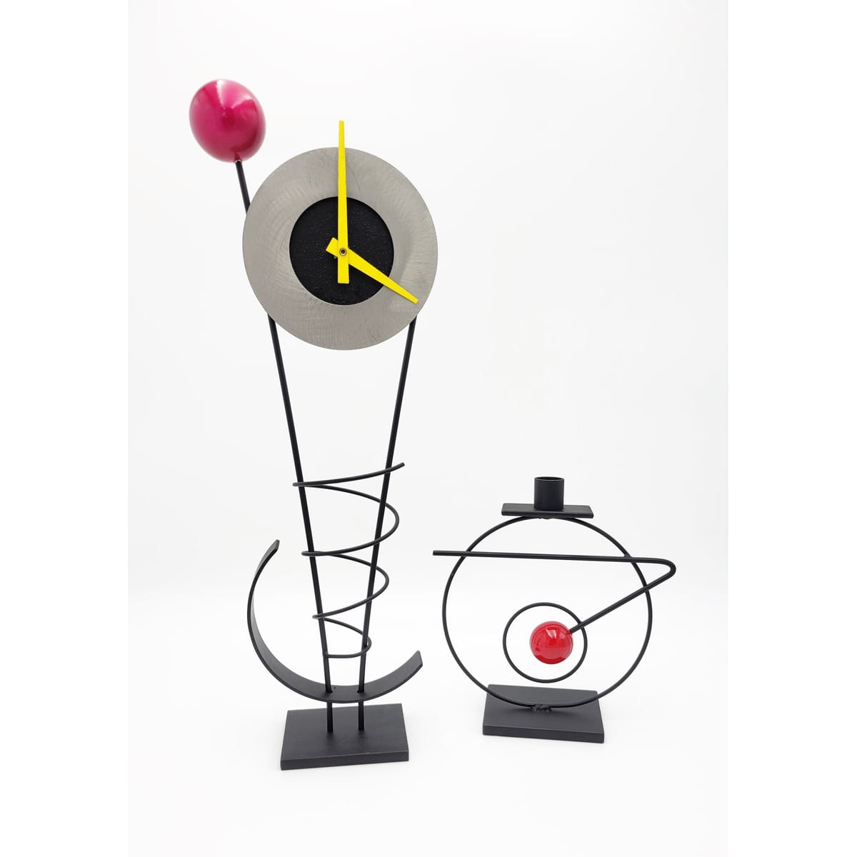 Rick Martin Clock and Candleholder Rick Martin Abstract Modernist Pop Art Memphis Style Clock &amp; Candleholder