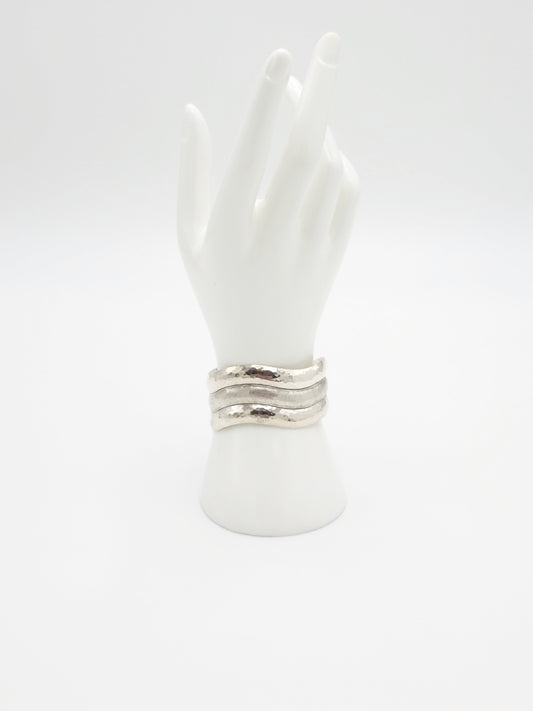 Rohner Jewelry Vintage Designer Rohner Sterling Silver Abstract Modernist Wide Cuff Bracelet