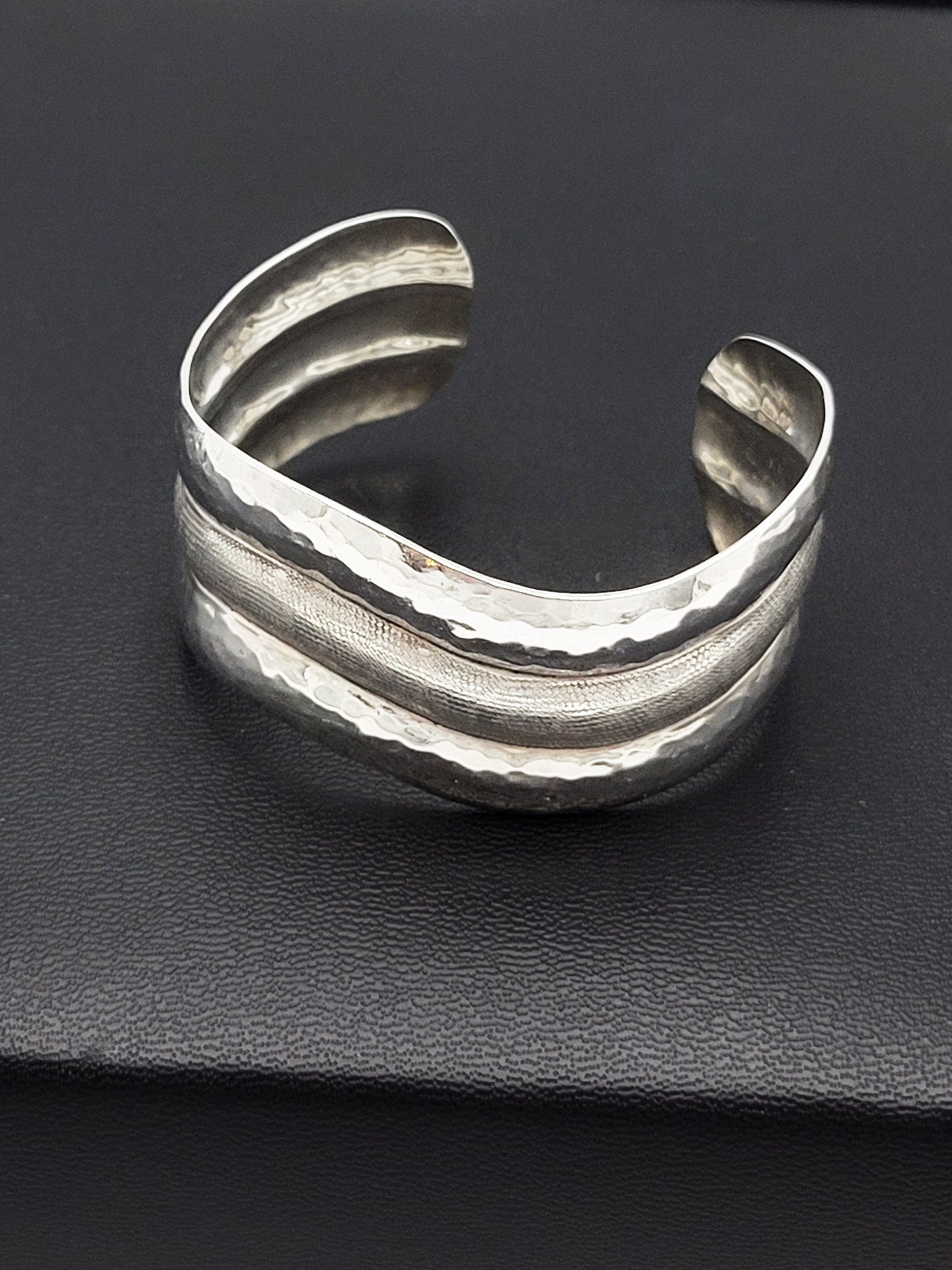 Rohner Jewelry Vintage Designer Rohner Sterling Silver Abstract Modernist Wide Cuff Bracelet