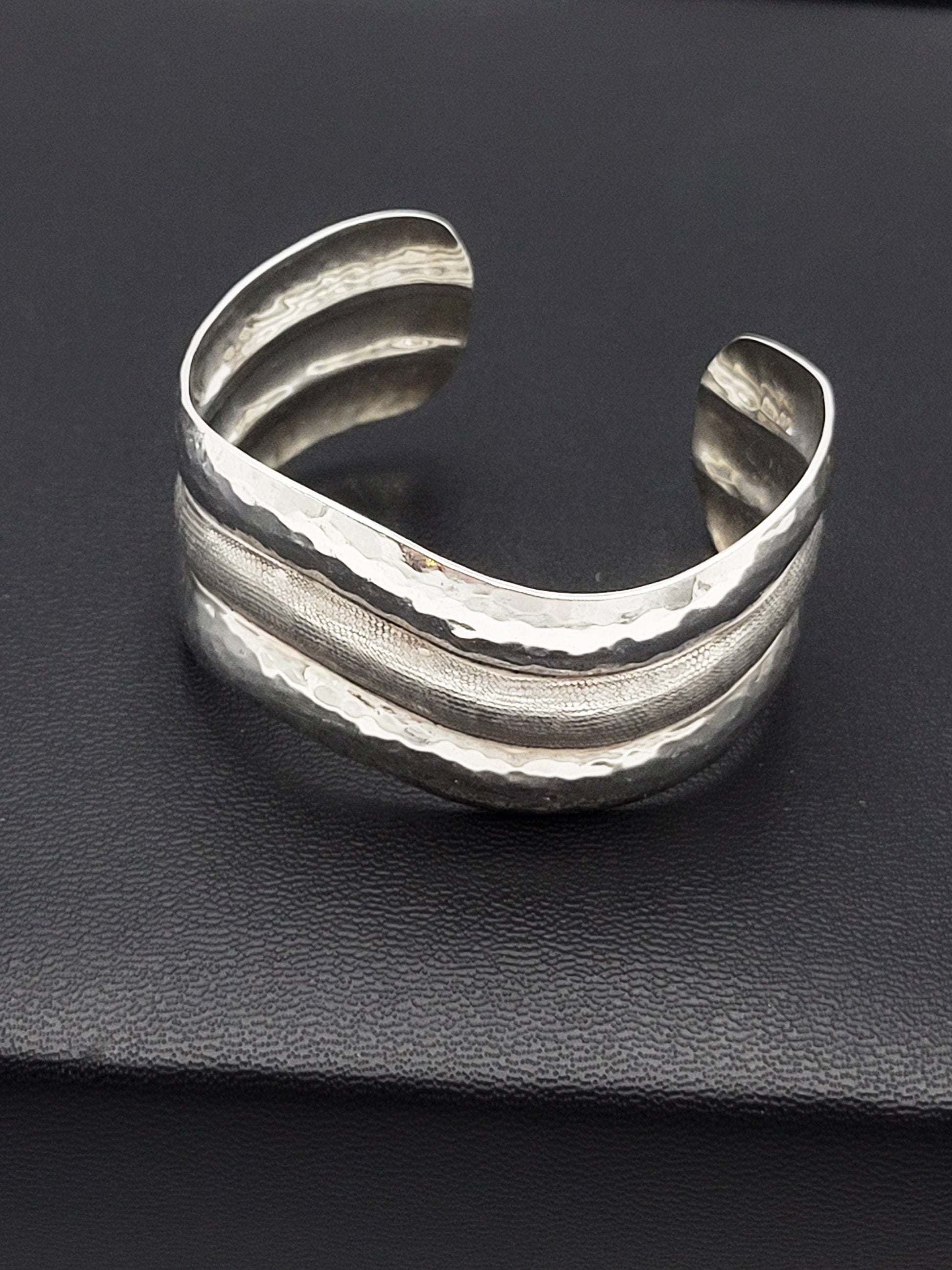 Rohner Jewelry Vintage Designer Rohner Sterling Silver Abstract Modernist Wide Cuff Bracelet