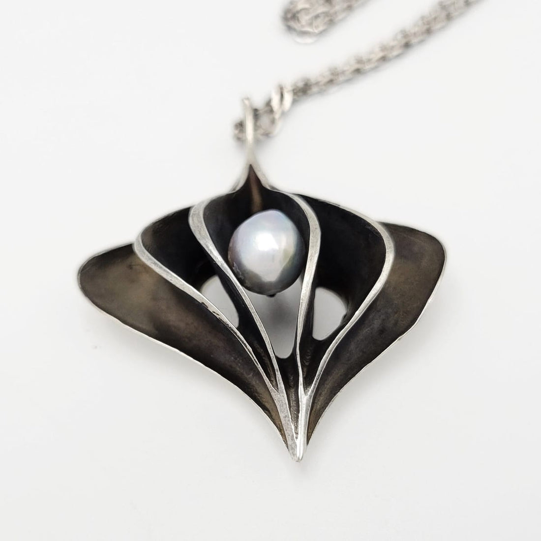 Ronald Hayes Pearson Jewelry Superb Pearson Large Abstract Modernist Sterling Pearl Necklace 1960s Rare!
