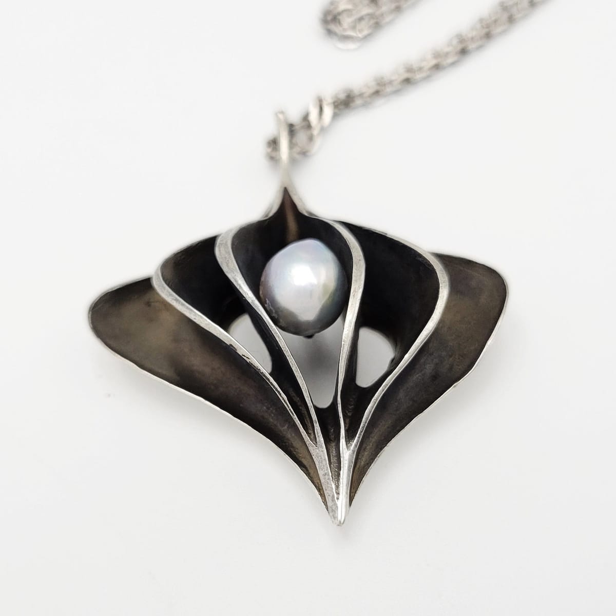 Ronald Hayes Pearson Jewelry Superb Pearson Large Abstract Modernist Sterling Pearl Necklace 1960s Rare!