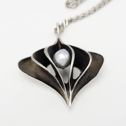 Ronald Hayes Pearson Jewelry Superb Pearson Large Abstract Modernist Sterling Pearl Necklace 1960s Rare!