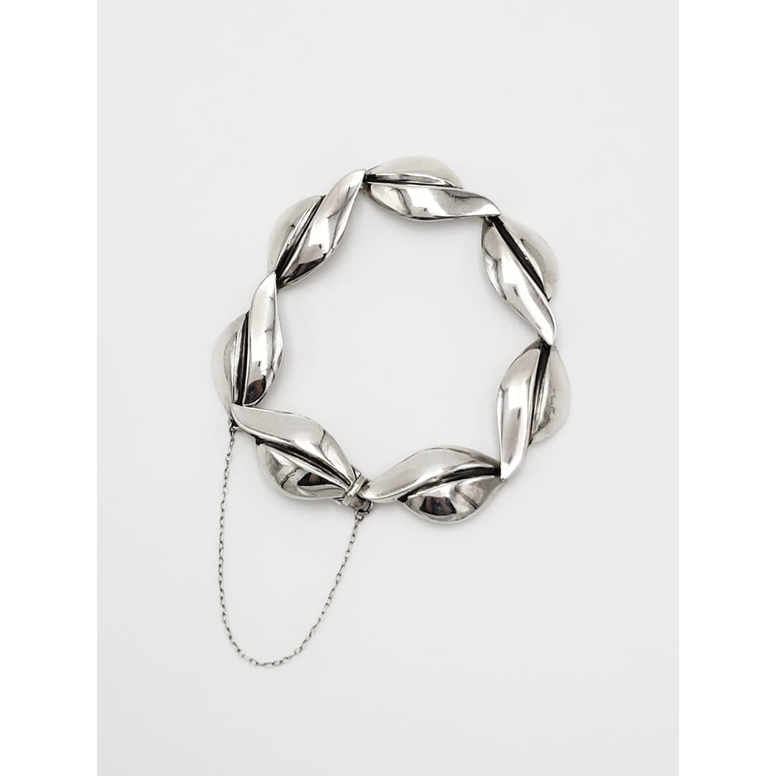 S. Christian Fogh Jewelry Danish Designer SCF Fogh Modernist Leaves Sterling Panel Links Bracelet 1950s