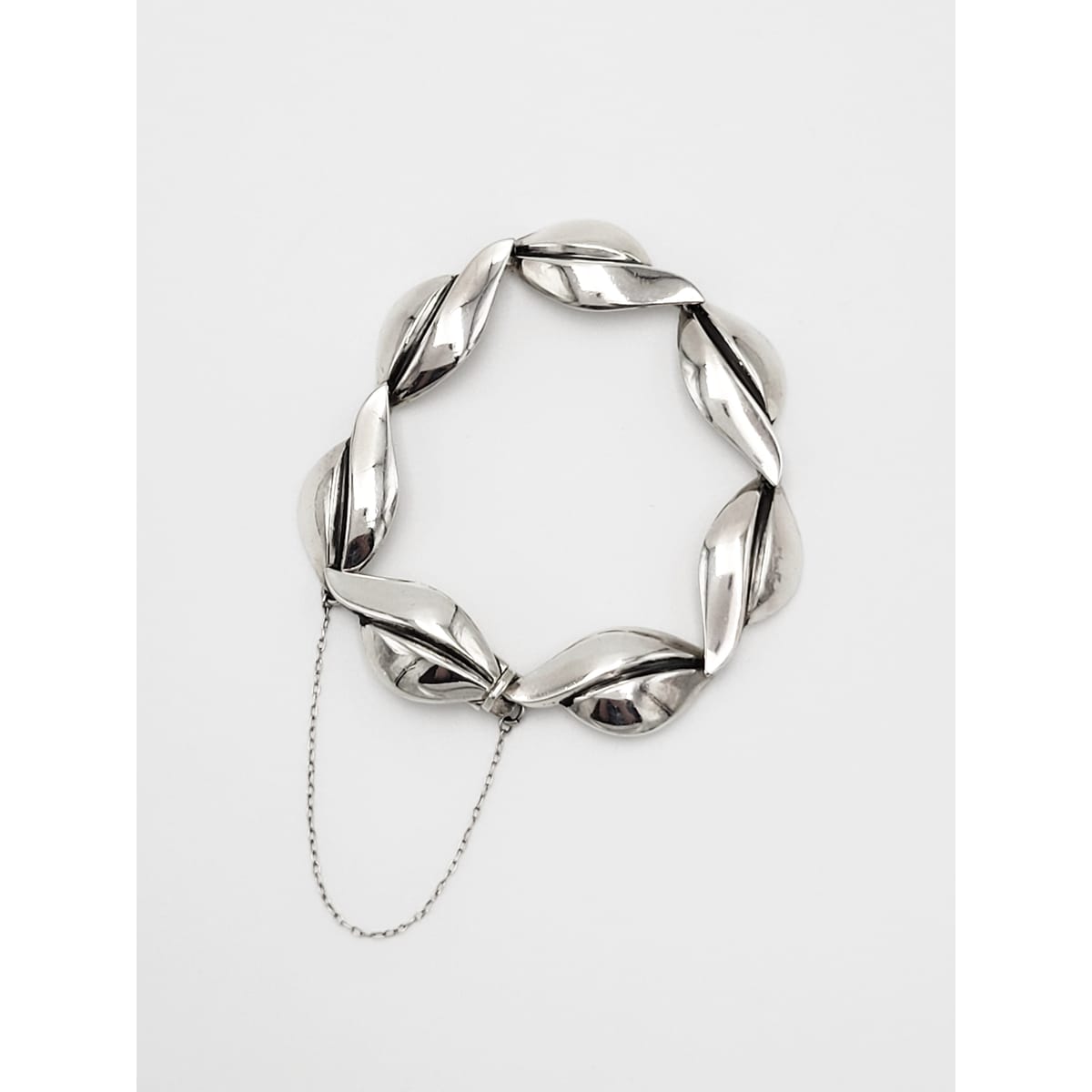 S. Christian Fogh Jewelry Danish Designer SCF Fogh Modernist Leaves Sterling Panel Links Bracelet 1950s