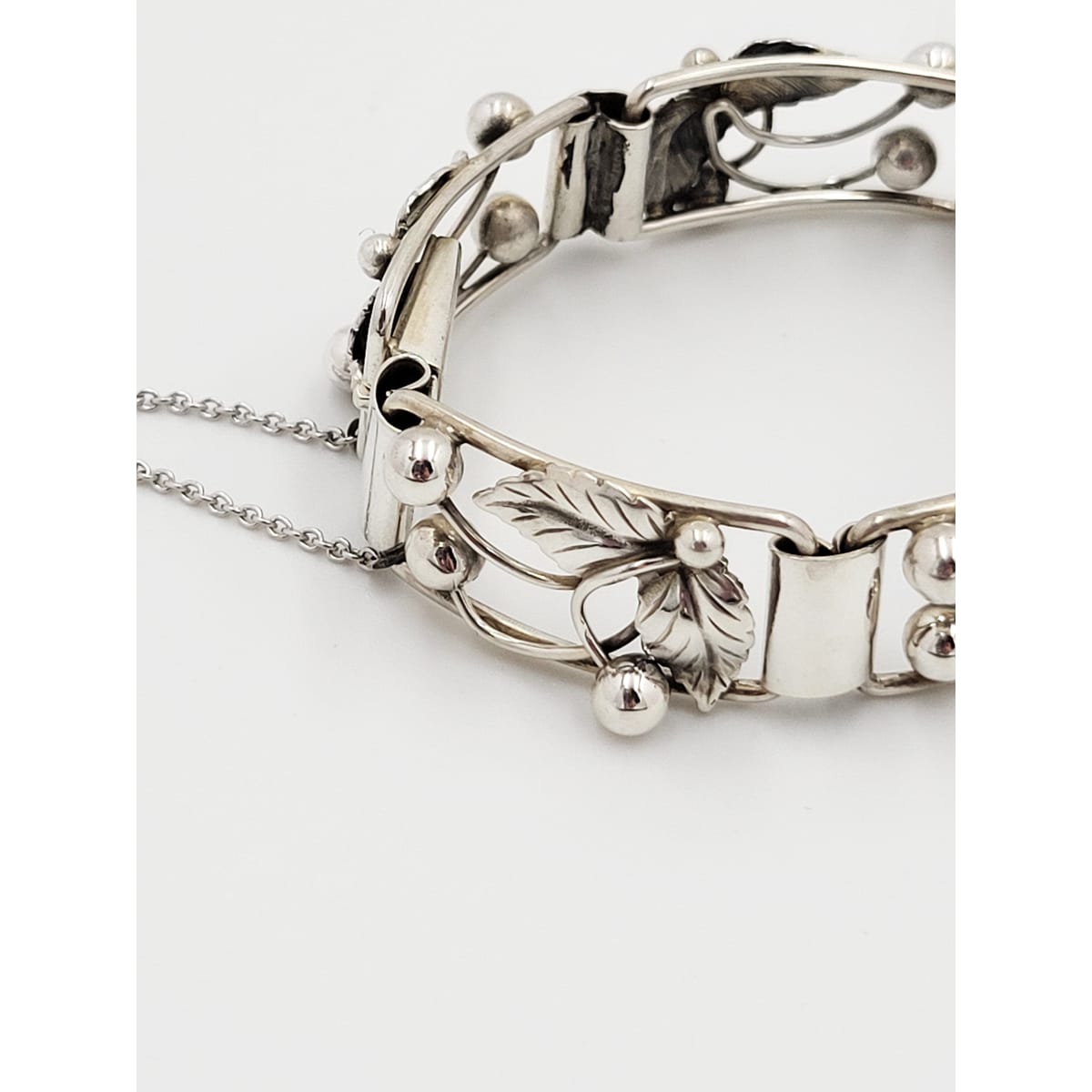 S. Christian Fogh Jewelry Denmark SC Fogh Art Deco 3D Leaves Berries Sterling Panel Bracelet 1950s