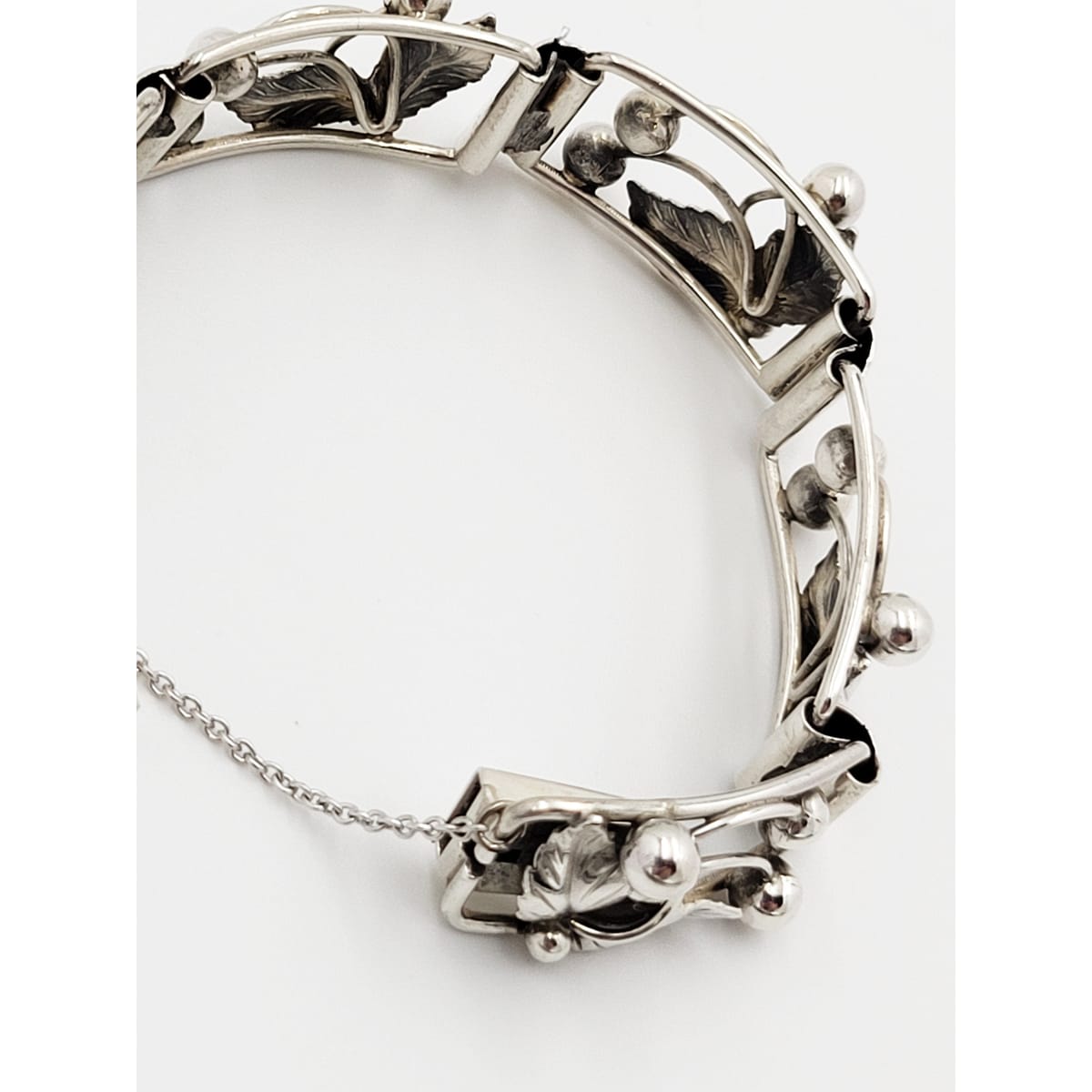 S. Christian Fogh Jewelry Denmark SC Fogh Art Deco 3D Leaves Berries Sterling Panel Bracelet 1950s