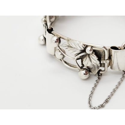 S. Christian Fogh Jewelry Denmark SC Fogh Art Deco 3D Leaves Berries Sterling Panel Bracelet 1950s