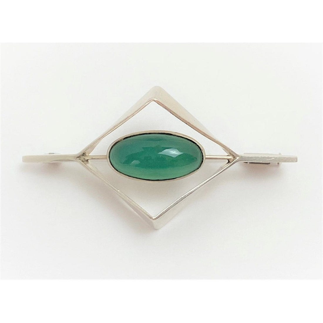 Salvaara Jewelry Vintage Salovaara Finland 925 Sterling Green Chalcedony Modernist Brooch Pendant