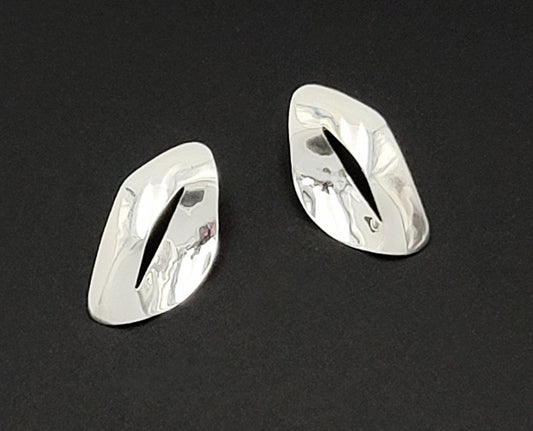 Sandra Baker Jewelry SYB Sandra "Sandy" Baker Abstract Modernist Sterling & 14k Earrings Circa 1980's