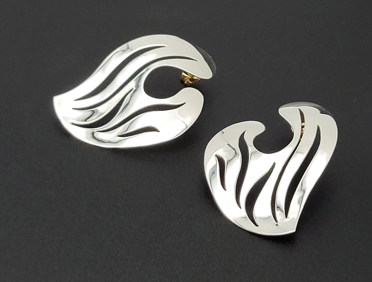 Sandra Baker Jewelry SYB Sandra "Sandy" Baker Abstract Modernist Sterling 14k Earrings Circa 1980s