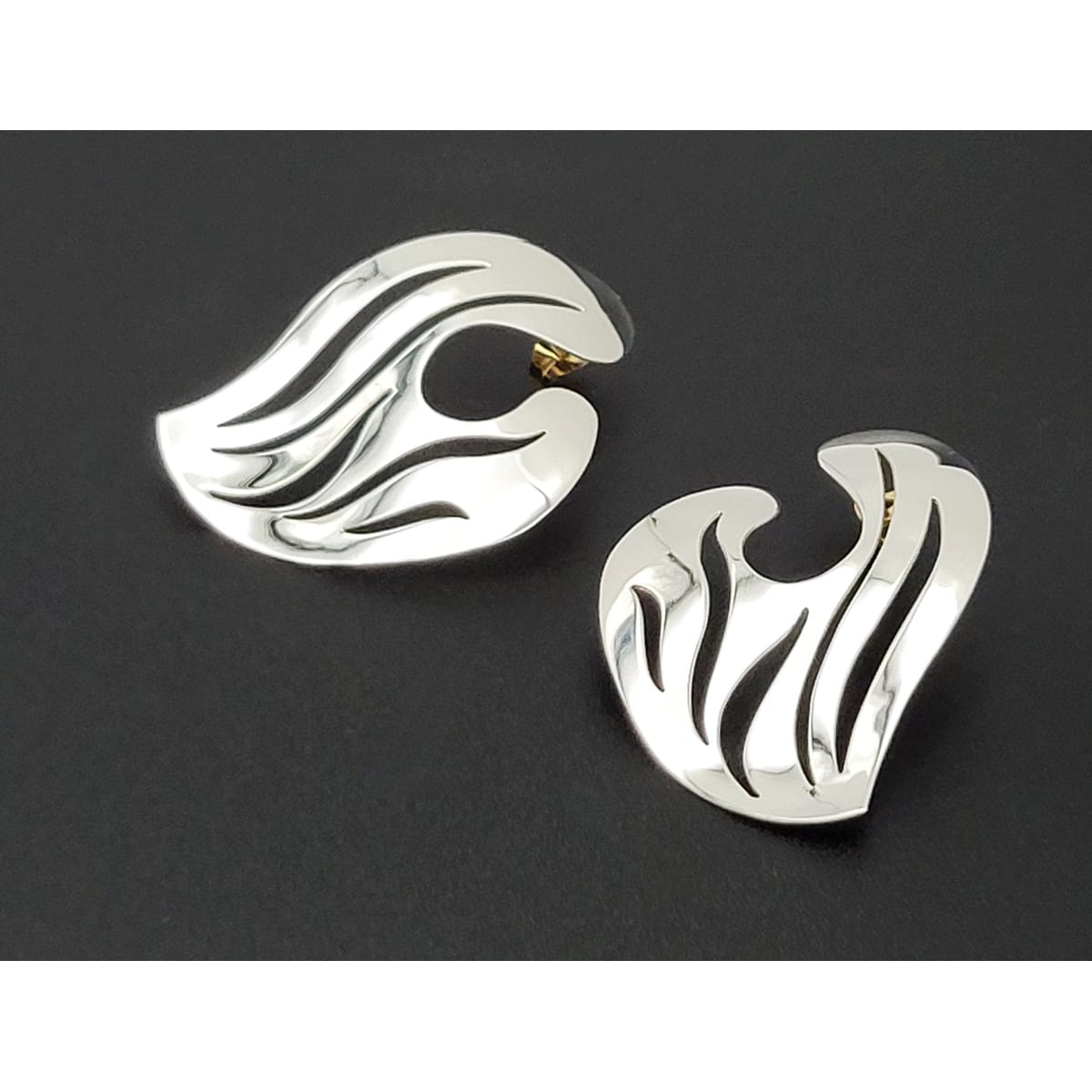 Sandra Baker Jewelry SYB Sandra "Sandy" Baker Abstract Modernist Sterling 14k Earrings Circa 1980s
