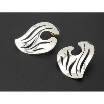 Sandra Baker Jewelry SYB Sandra "Sandy" Baker Abstract Modernist Sterling 14k Earrings Circa 1980s