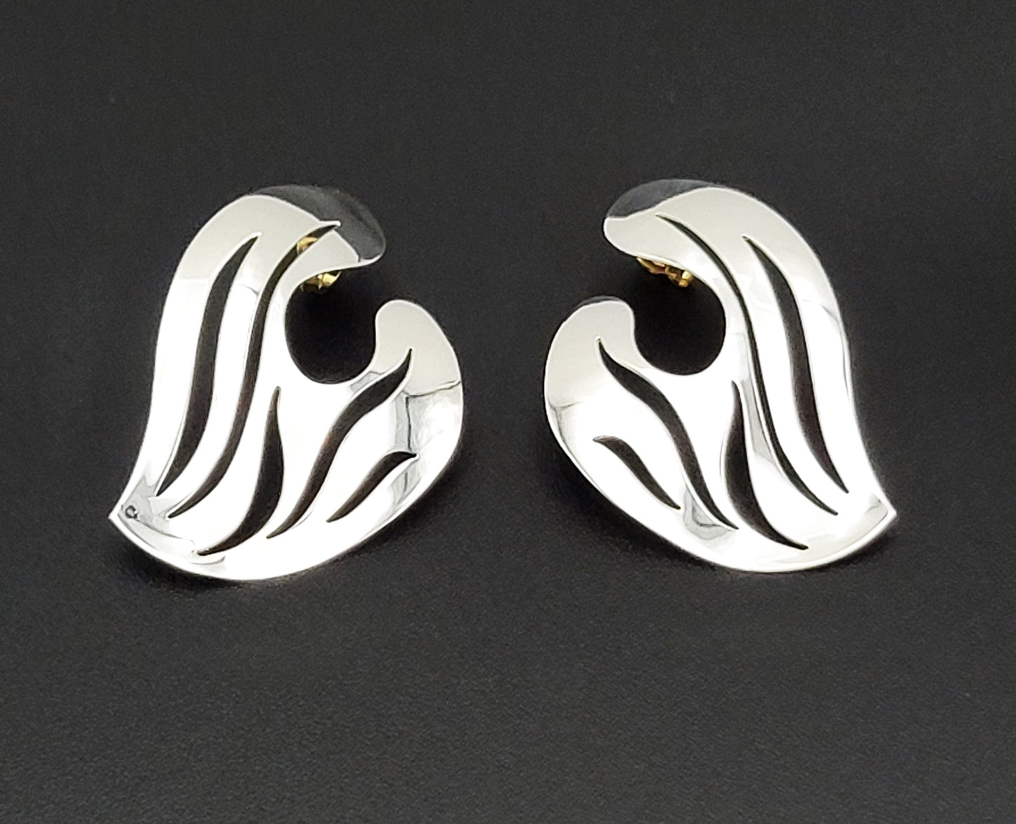 Sandra Baker Jewelry SYB Sandra "Sandy" Baker Abstract Modernist Sterling 14k Earrings Circa 1980s