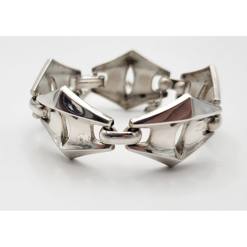 Scandinavian Jewelry Vintage 835 Sterling Silver Scandinavian Modernist Wide Panel Links Bracelet