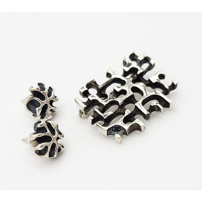 Secrest Jewelry Rare Sterling Silver Abstract Modernist Brutalist Brooch Earring Set by Secrest