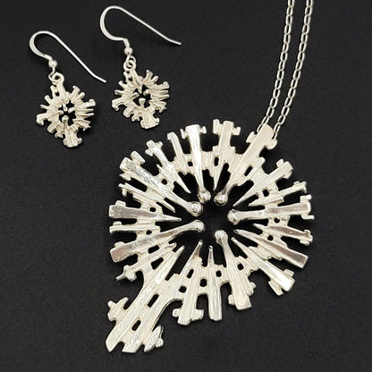 SH Jewelry SH Scandinavian Sterling Abstract Modernist Necklace &amp; Earring Set