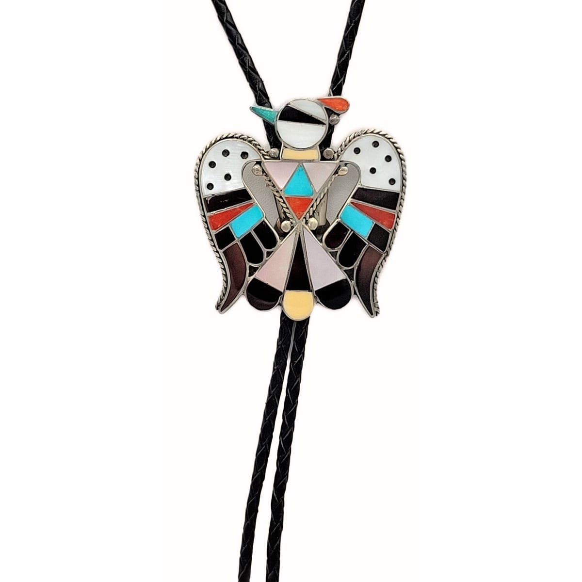 Shack Zuni Jewelry Fantastic Ornate ZUNI New Mexico THUNDERBIRD Sterling Silver Bolo Tie Signed