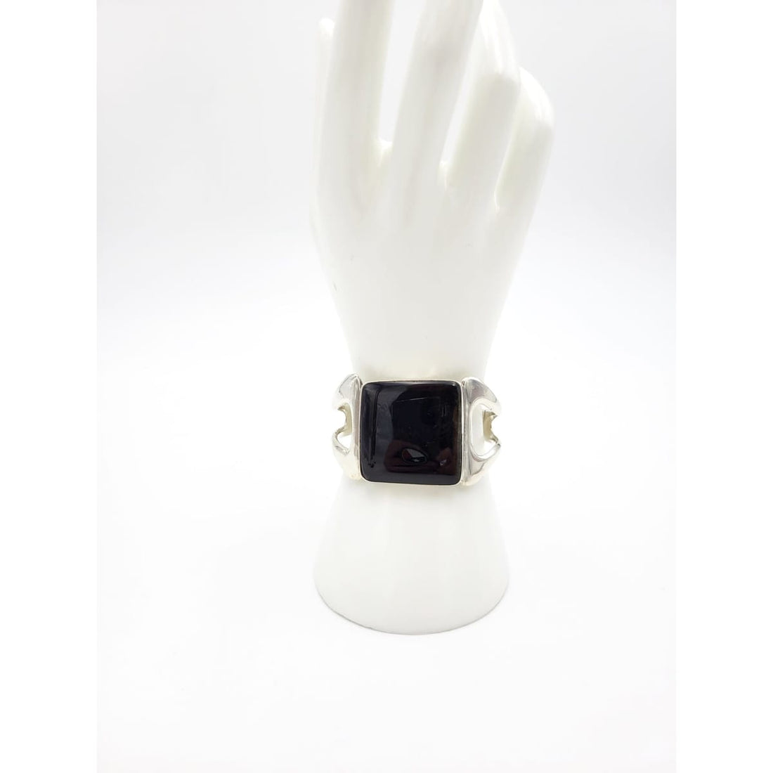 Sigi Tasco Jewelry Superb Sigi Tasco Taxco MASSIVE Sterling Black Obsidian Dbl Hinged Bracelet 50/60s