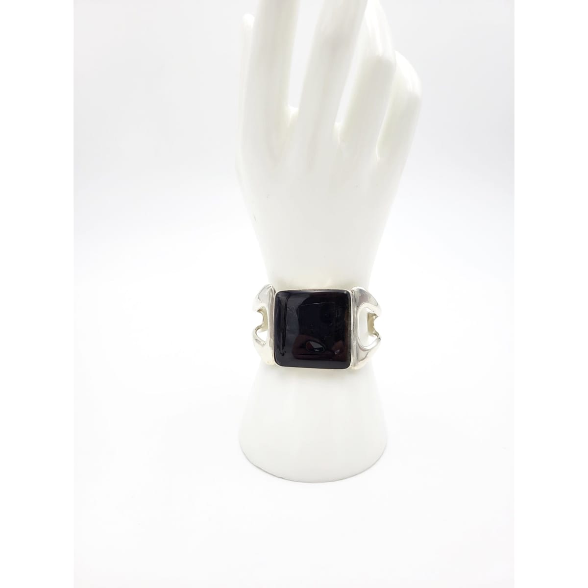 Sigi Tasco Jewelry Superb Sigi Tasco Taxco MASSIVE Sterling Black Obsidian Dbl Hinged Bracelet 50/60s