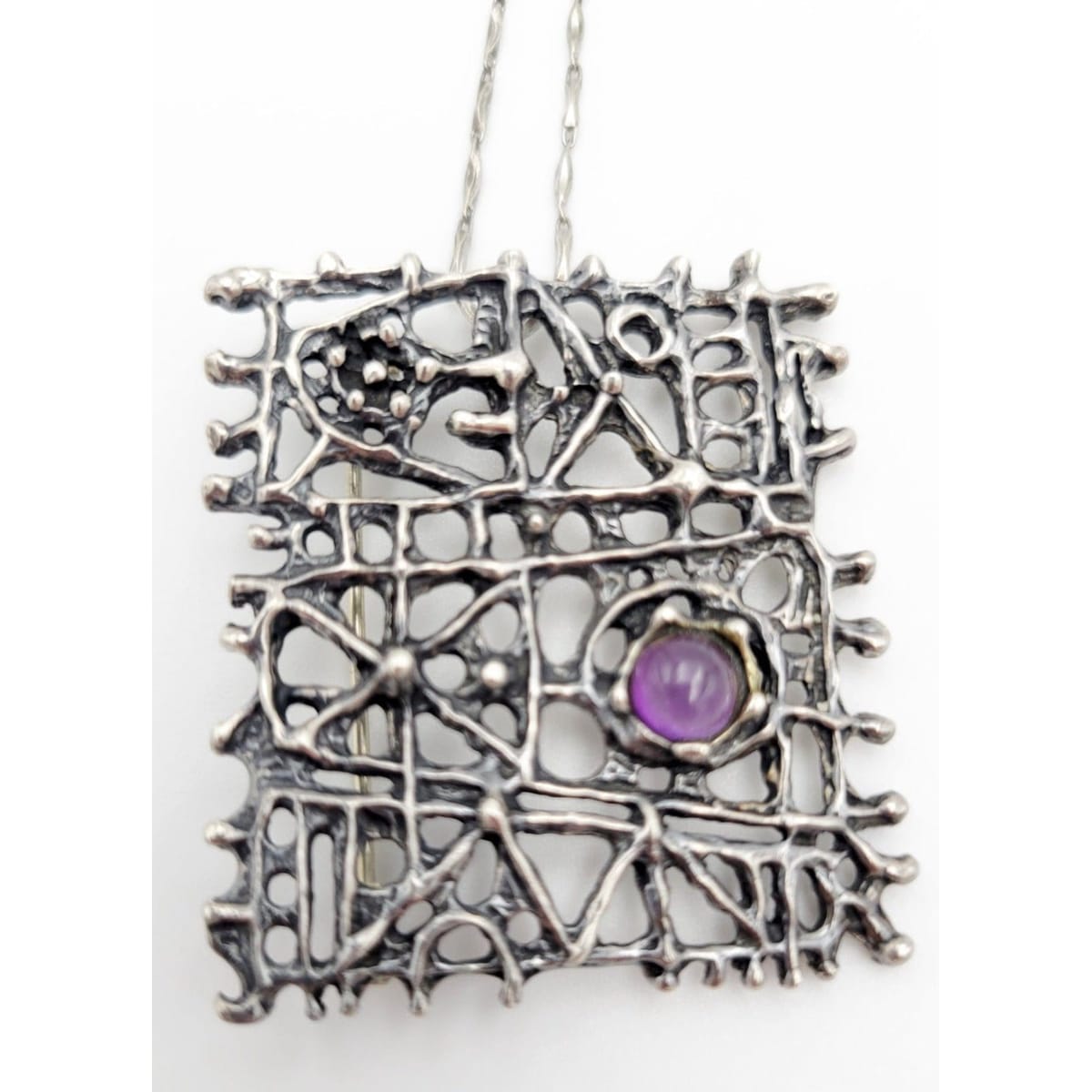 Sklar Jewelry Iconic US Designer Phyllis Sklar Brutalist Sterling &amp; Amethyst Brooch RARE 50/60s
