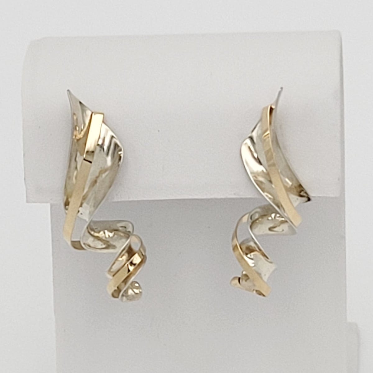 Sterling Jewelry Artisan Sterling &amp; 14K Gold Abstract Modernist Earrings Signed