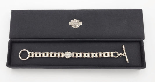 Sterling Jewelry Vintage Designer Harley Davidson Sterling Bike Chain Wrench Bracelet w/Box