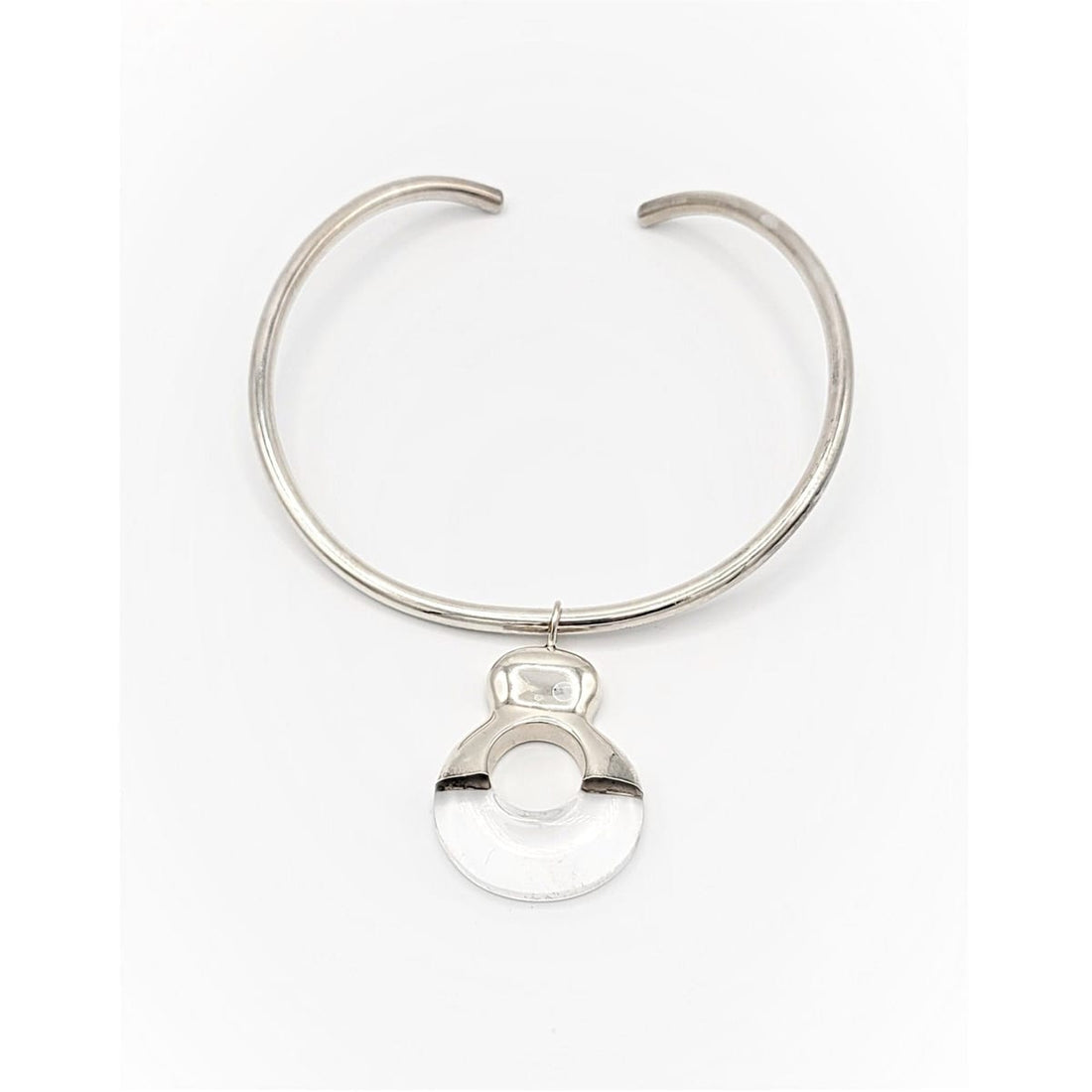 Sterling Lucite Jewelry Designer Artisan Modernist Collar Necklace w/ Sterling and Lucite Abstract Pendant