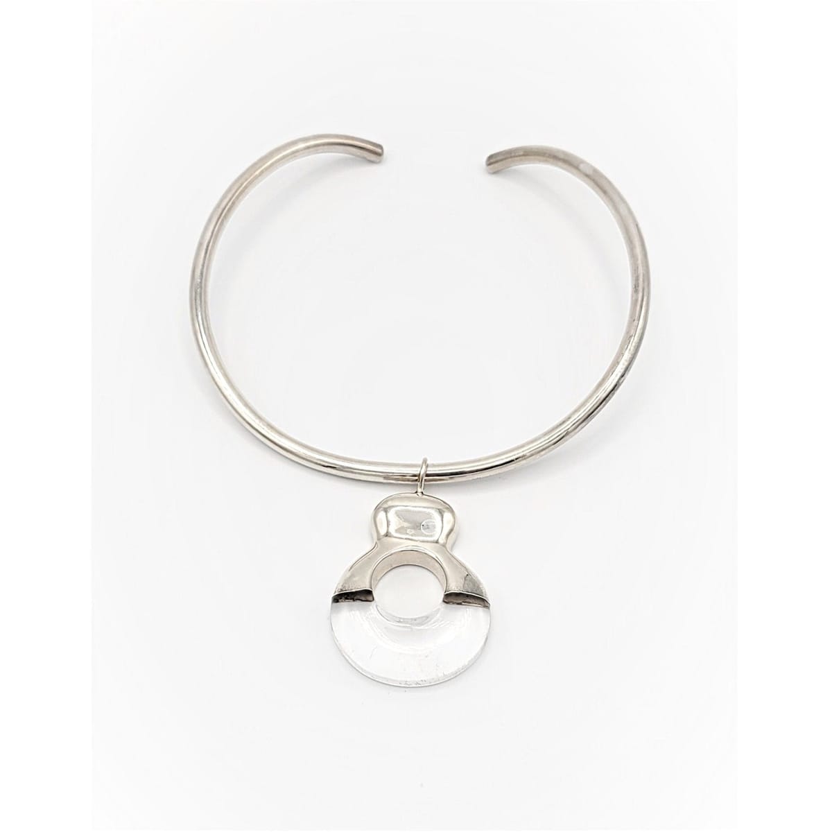 Sterling Lucite Jewelry Designer Artisan Modernist Collar Necklace w/ Sterling and Lucite Abstract Pendant