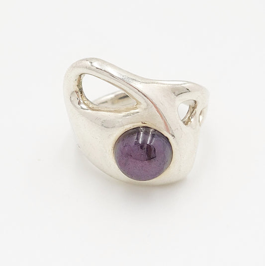 Sterling Ring Jewelry Vintage Sterling Silver  Amethyst Abstract Modernist Cocktail Ring