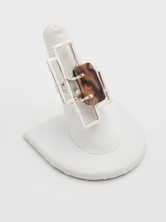 Sterling Ring Jewelry Vintage Sterling Silver Tiger's Eye Abstract Modernist Cocktail Ring