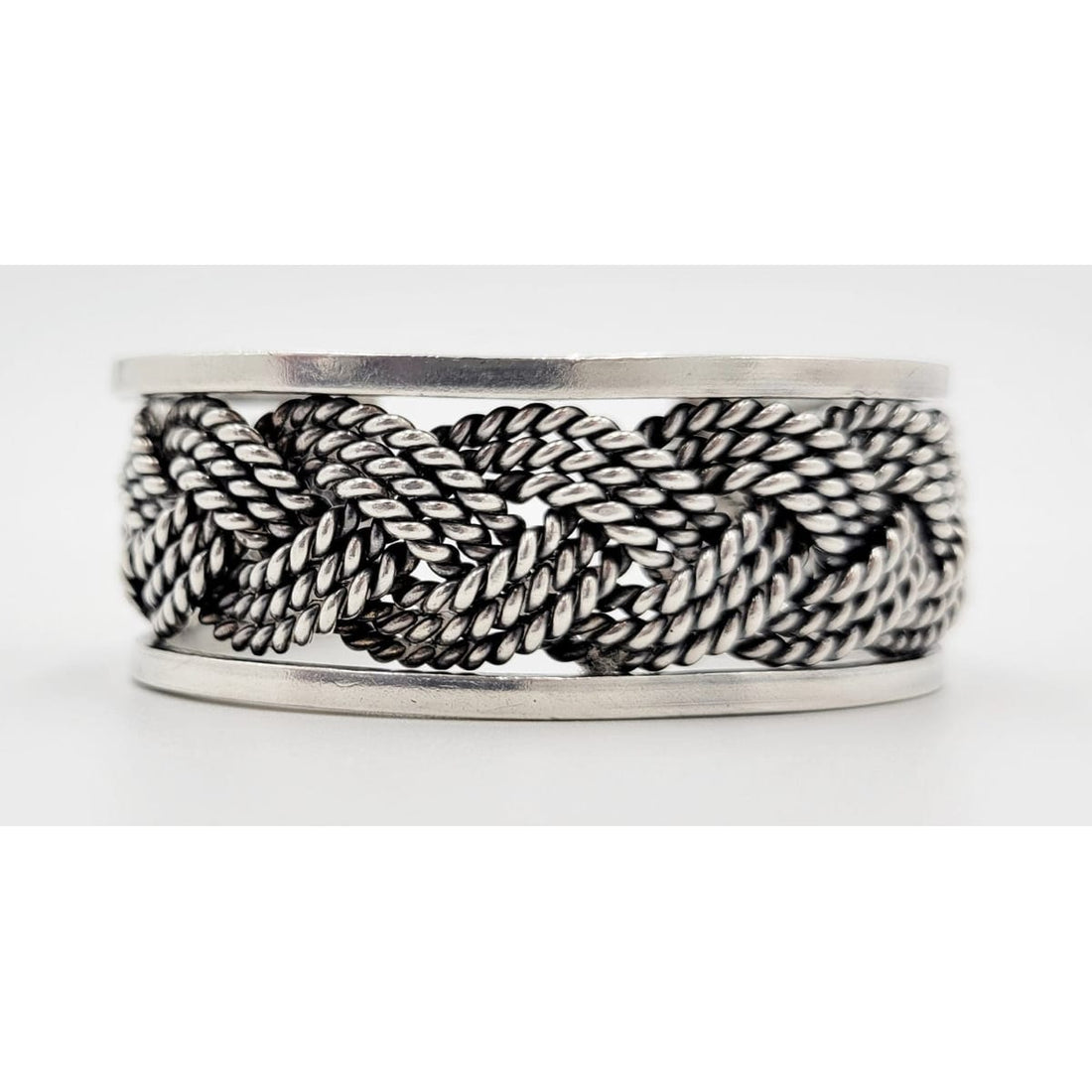 Sterling Silver Jewelry Vintage Designer Sterling Silver HEAVY Modernist Braided Cuff Bracelet