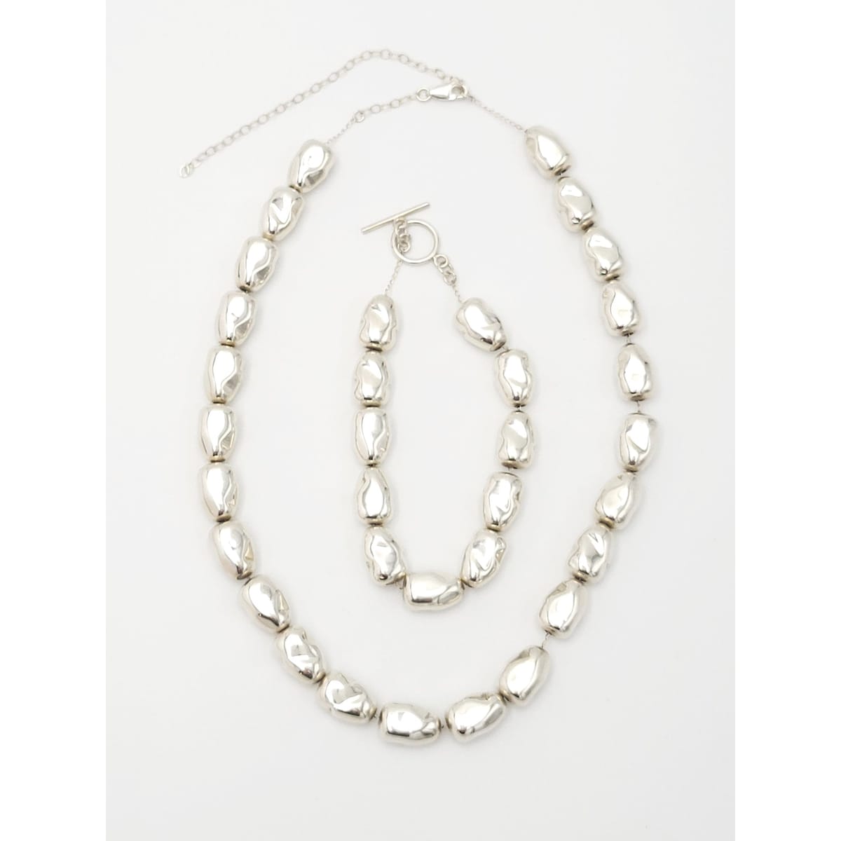 Sunstone Imports Jewelry Designer Sterling Silver Modernist Rock Candy Beads Necklace &amp; Bracelet Set