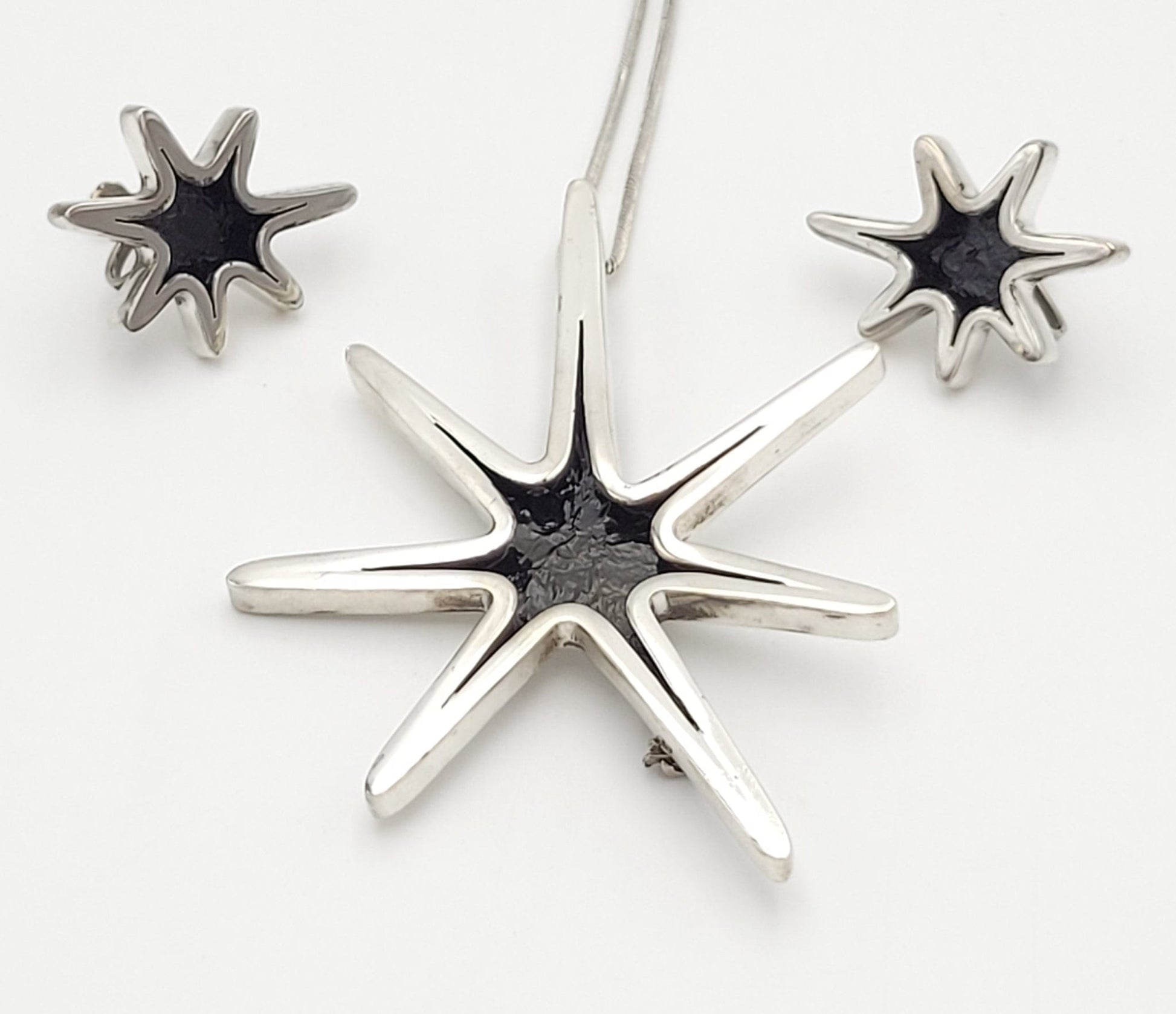 Taxco Sterling Jewelry Designer Taxco Sterling Silver Statement Necklace & Earrings Set