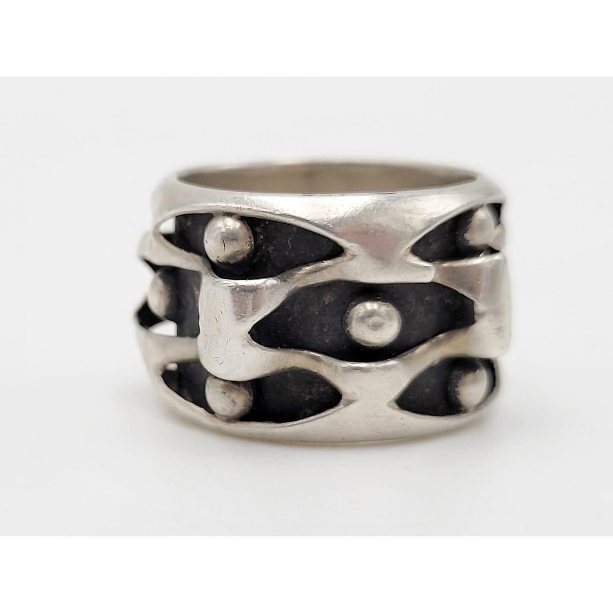 Taxco Sterling Jewelry Taxco Artisan Sterling Abstract Modernist 3D Cubist Waves Ring Signed Circa 1960s