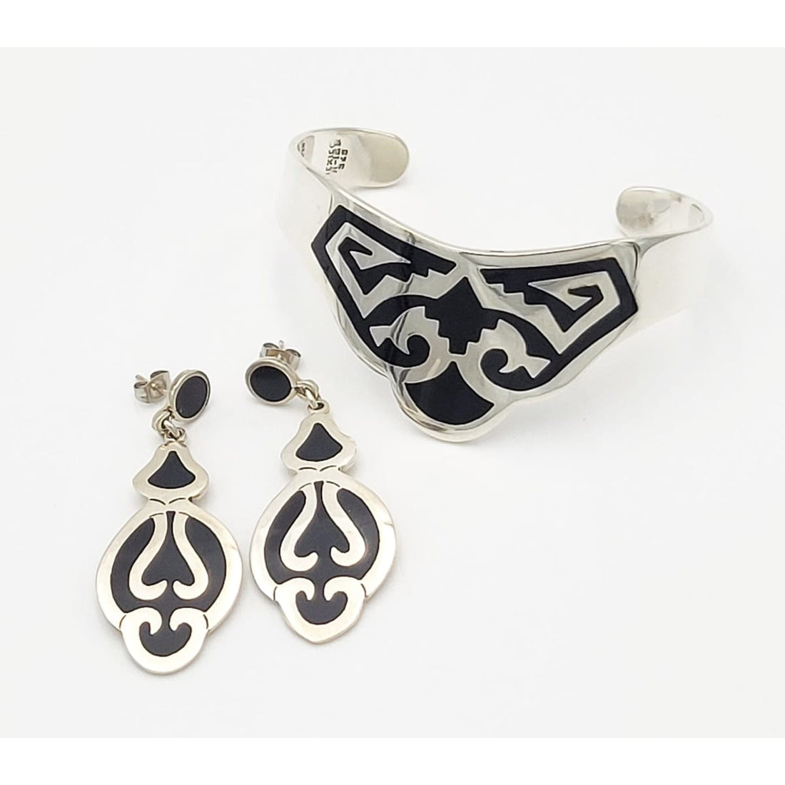 Taxco Sterling Jewelry Vintage Taxco Designer Abstract Modernist Sterling Enamel Bracelet Earring Set