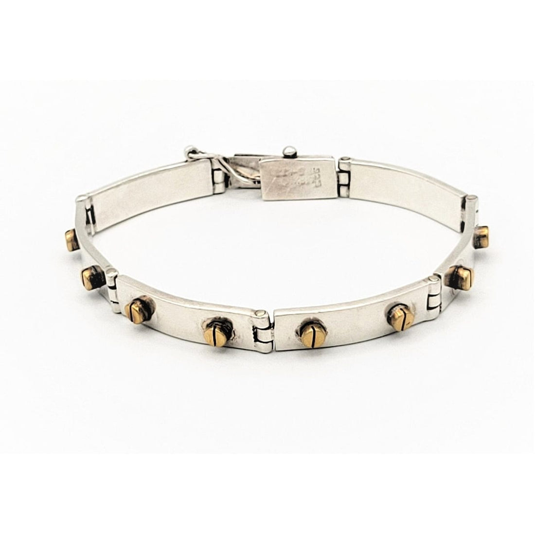 Taxco Sterling Jewelry Vintage Taxco Designer Sterling Silver &amp; Brass Modernist Panel Links Bracelet