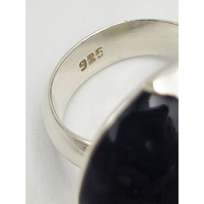 Taxco Sterling Jewelry Vintage Taxco Sterling &amp; Onyx Huge Domed Statement Cocktail Ring 1980&