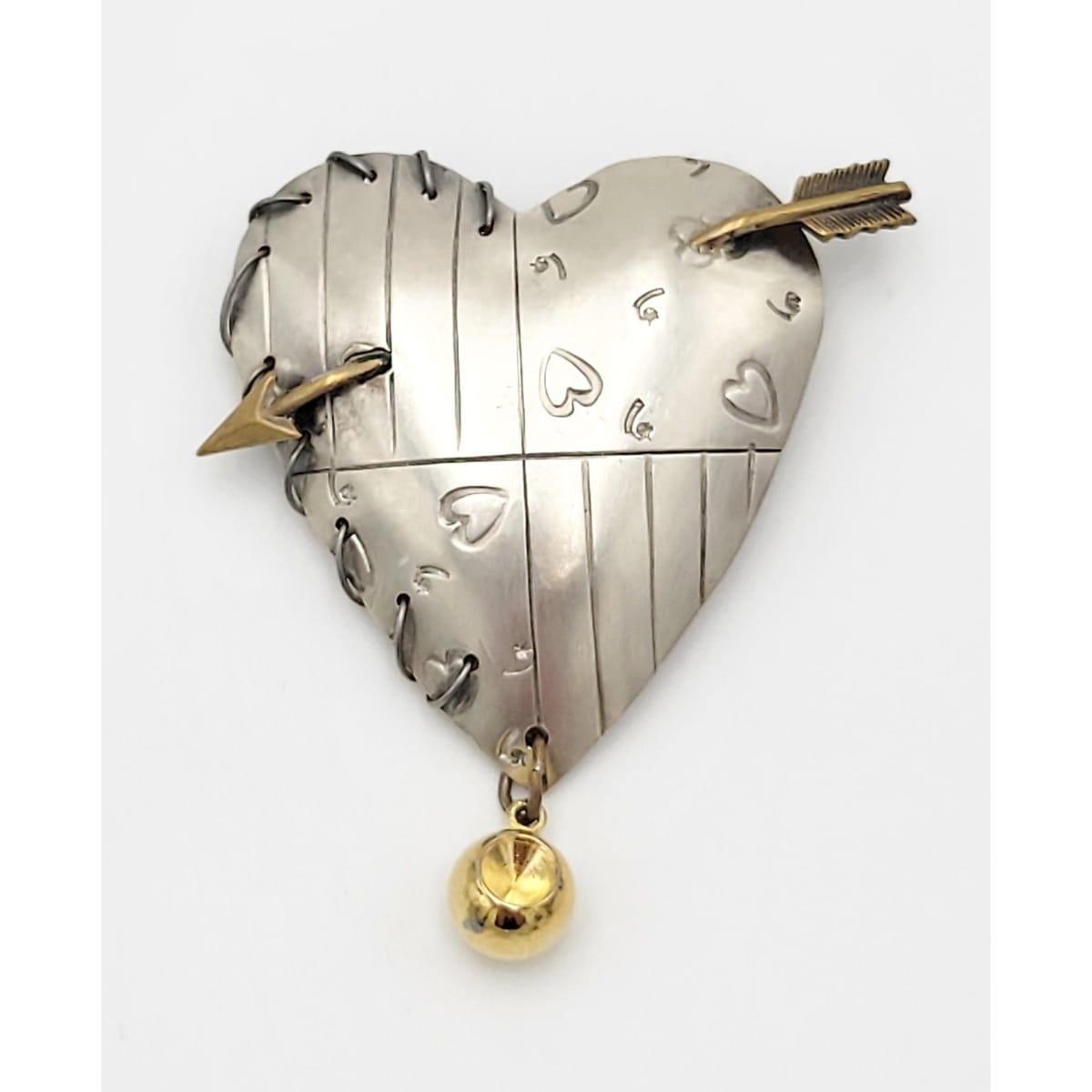 Thomas Mann Designs Jewelry Superb Thomas Mann Sterling Silver Techno Romantic Arrow Heart Brooch 1990s