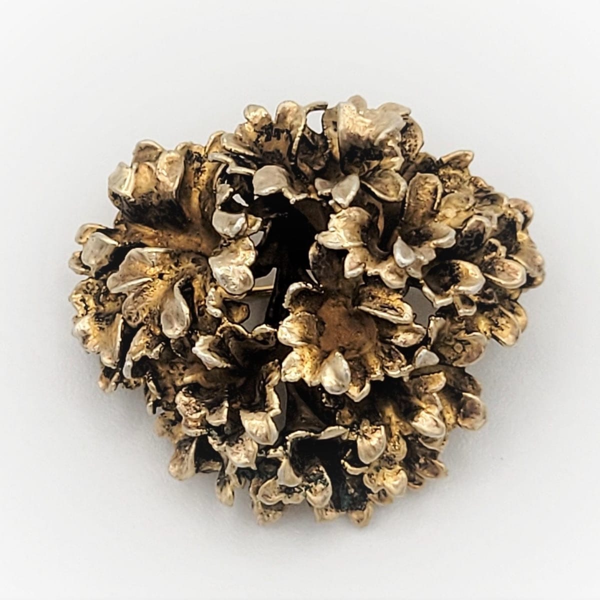 Tilia Danmark Denmark Gilt 925 Modernist Floral 3-D Brooch Pin Pendant Circa 60s - Trendy MCM Home