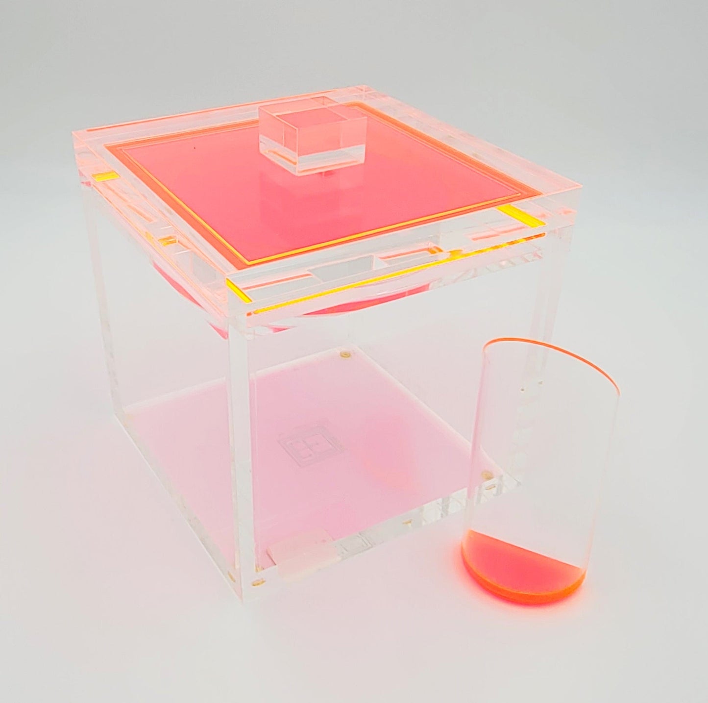 Tinsley Mortimer Ice Bucket Neon Pink Clear Solid Lucite Ice Bucket #3