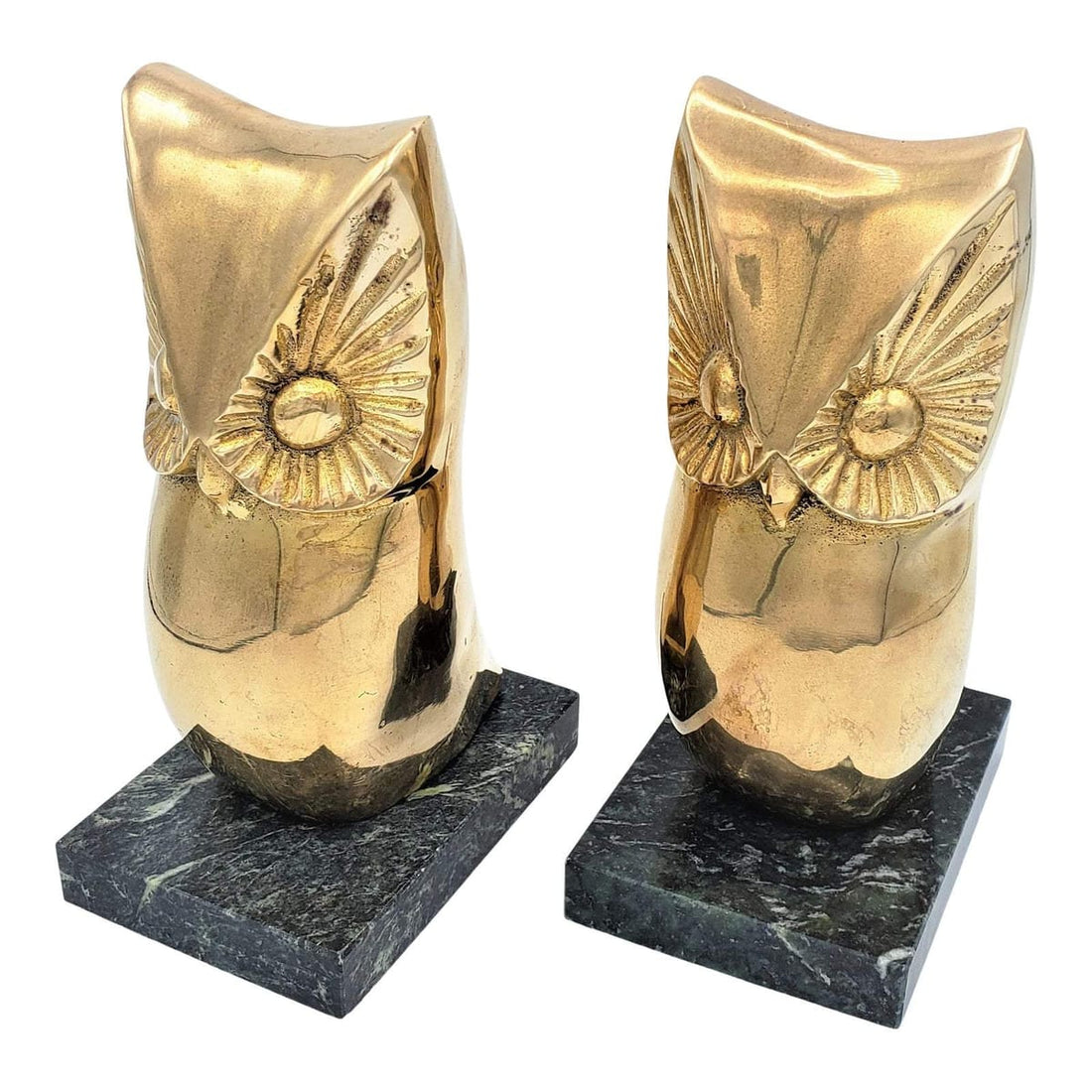 TMCMH Bookends Vintage Brass on Marble Base Owl Bookends 1960&