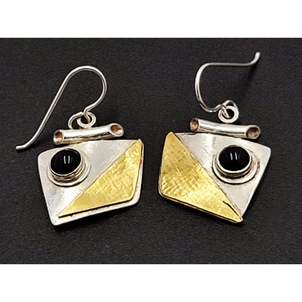 Designer Passiko True Sterling Silver &amp; 22k Gold Drop Dangle Modernist Earrings, multicolor, geometric, glass - image 1 of 2