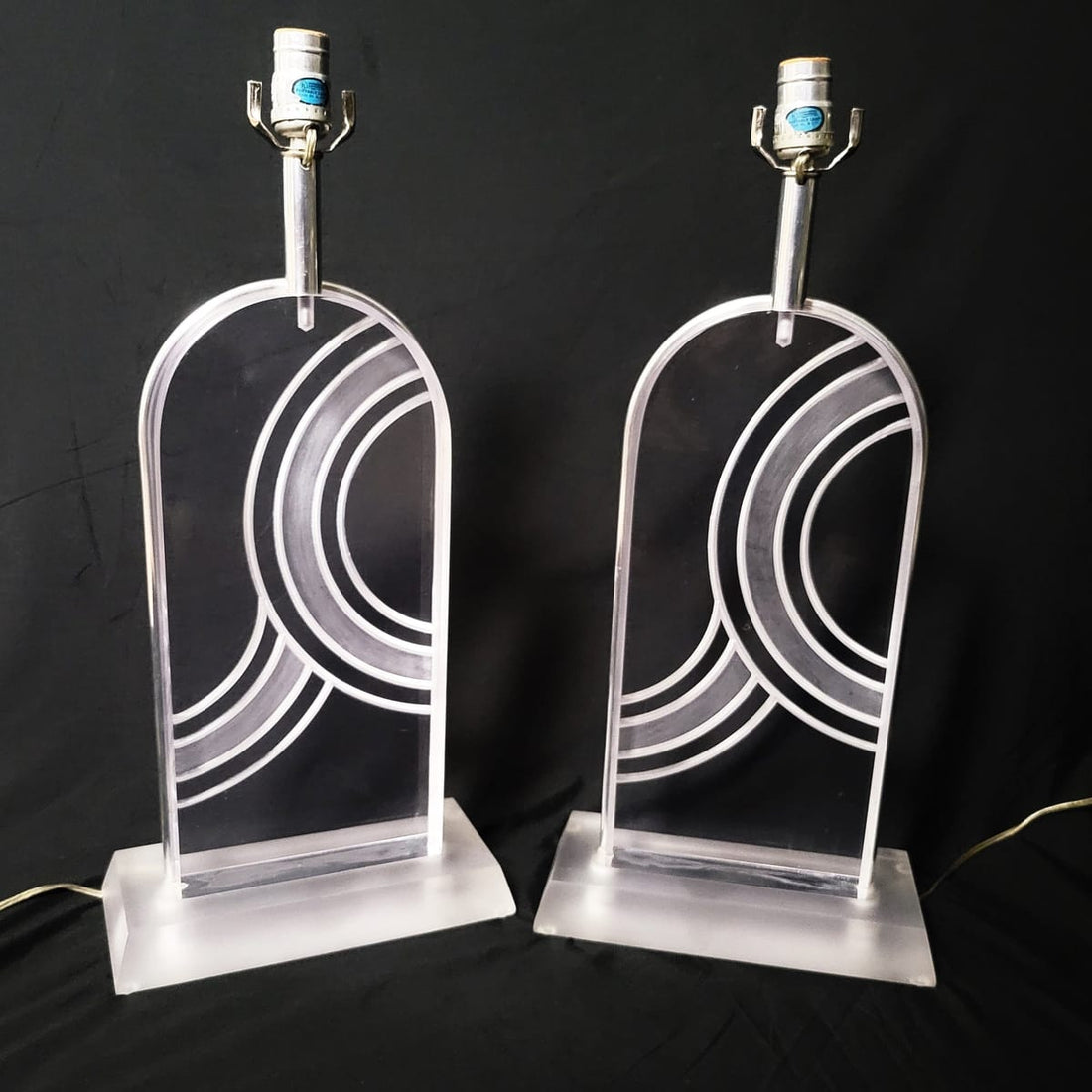 TMCMH Lighting MCM Glass &amp; Chrome Abstract Modernist Vintage Lamp Set