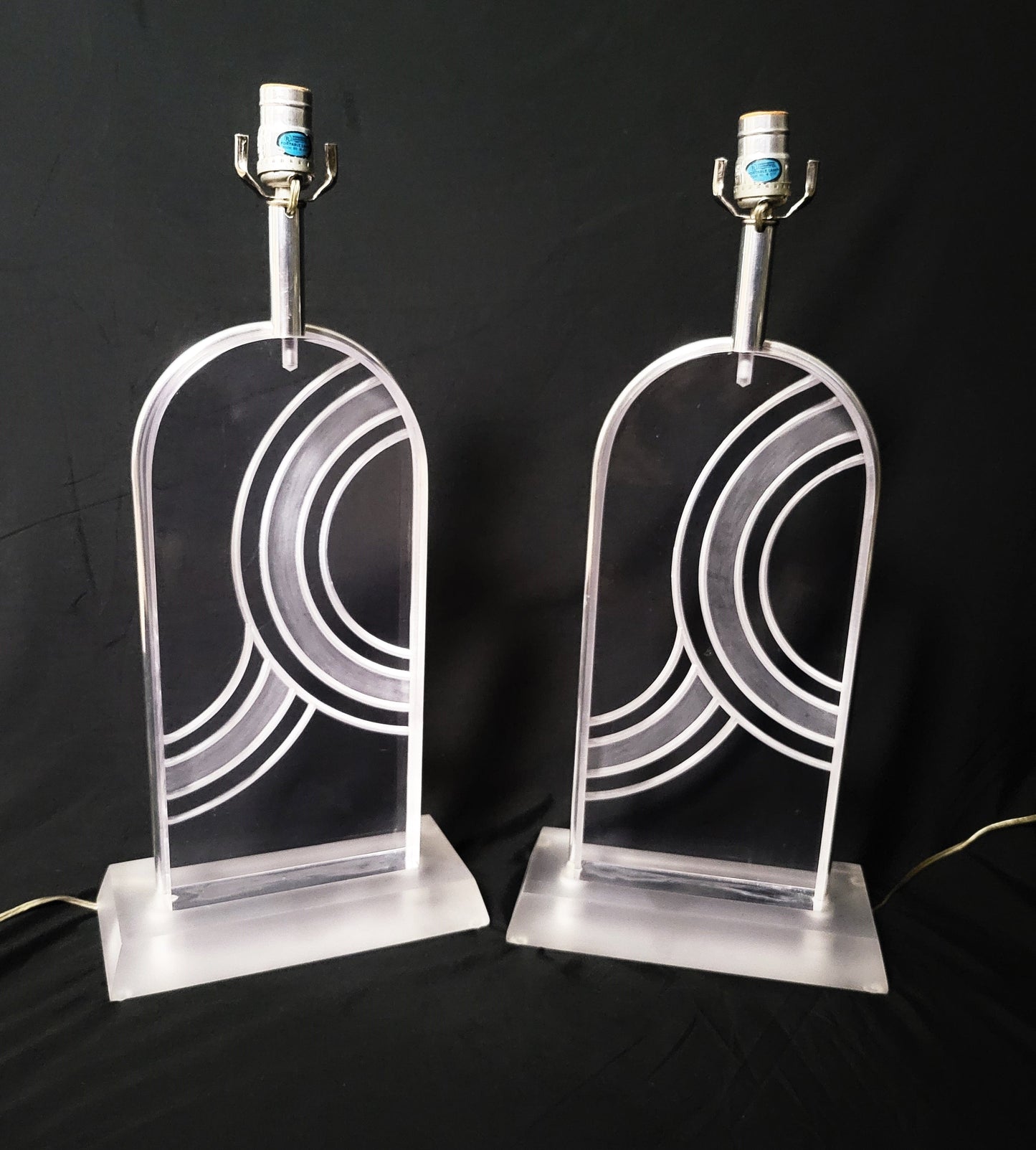 TMCMH Lighting MCM Glass & Chrome Abstract Modernist Vintage Lamp Set