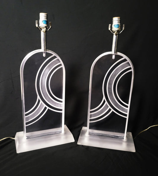 TMCMH Lighting MCM Glass & Chrome Abstract Modernist Vintage Lamp Set