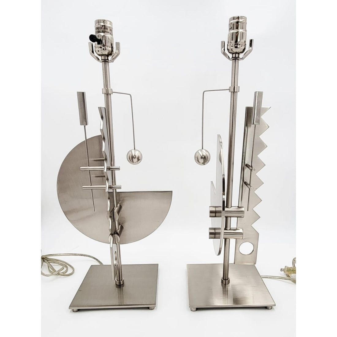 TMCMH Lighting MCM Lot of 2 Silver Metal Electric Corded Free Standing Decorative Table Lamp