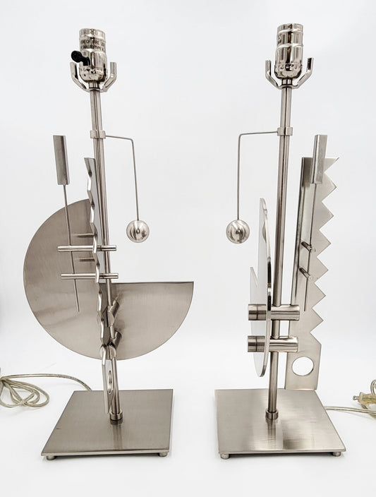 TMCMH Lighting MCM Lot of 2 Silver Metal Electric Corded Free Standing Decorative Table Lamp